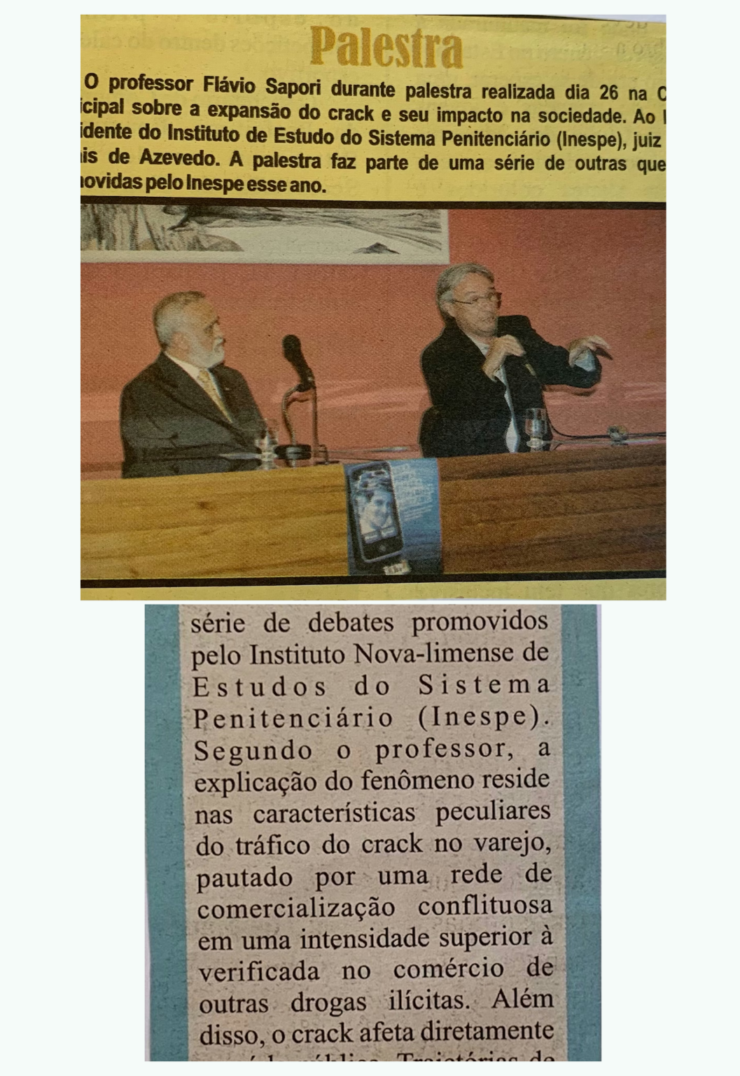 Registro no Jornal A Notícia sobre palestra do INESPE