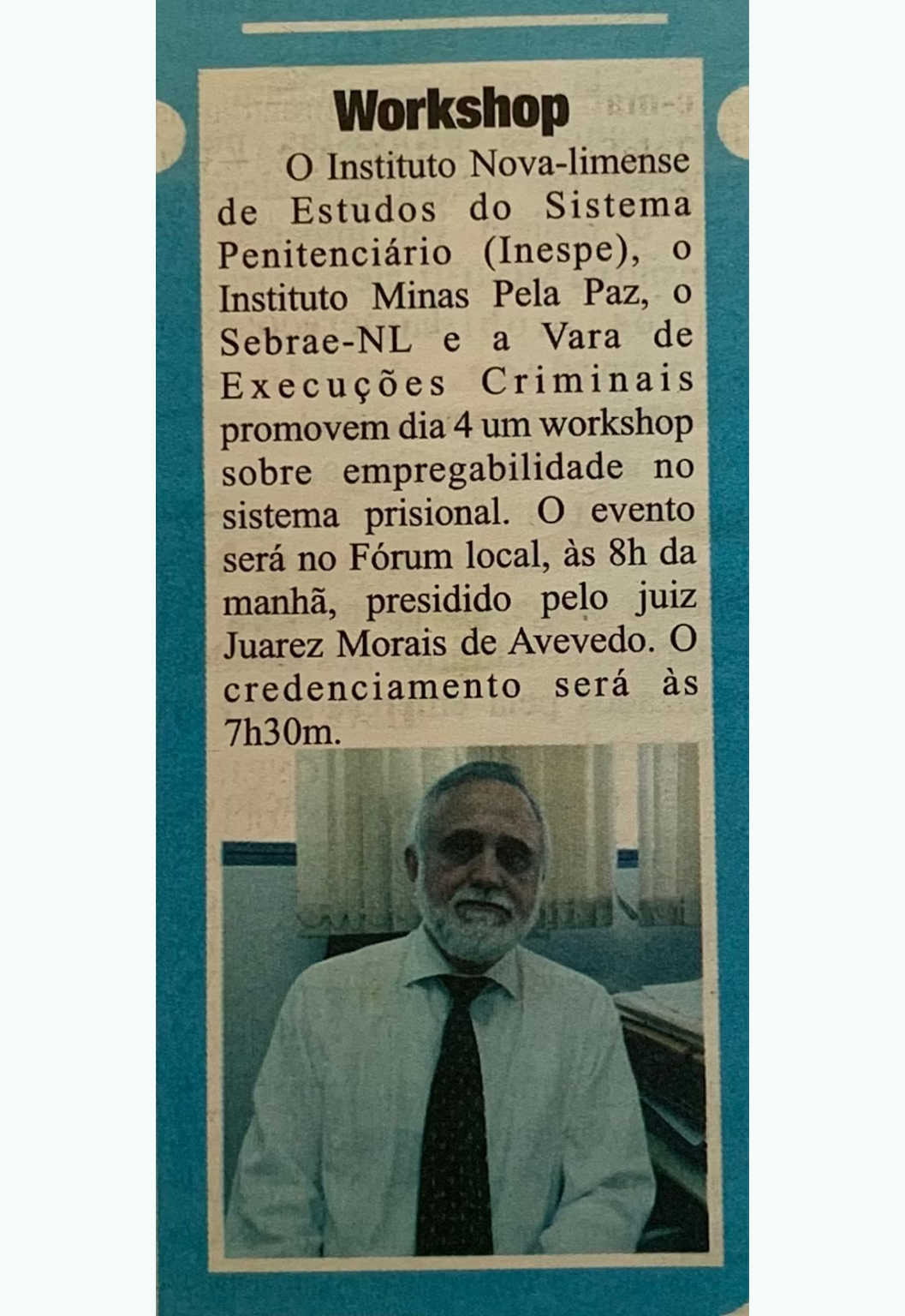 Registro no Jornal A Notícia sobre workshop do INESPE