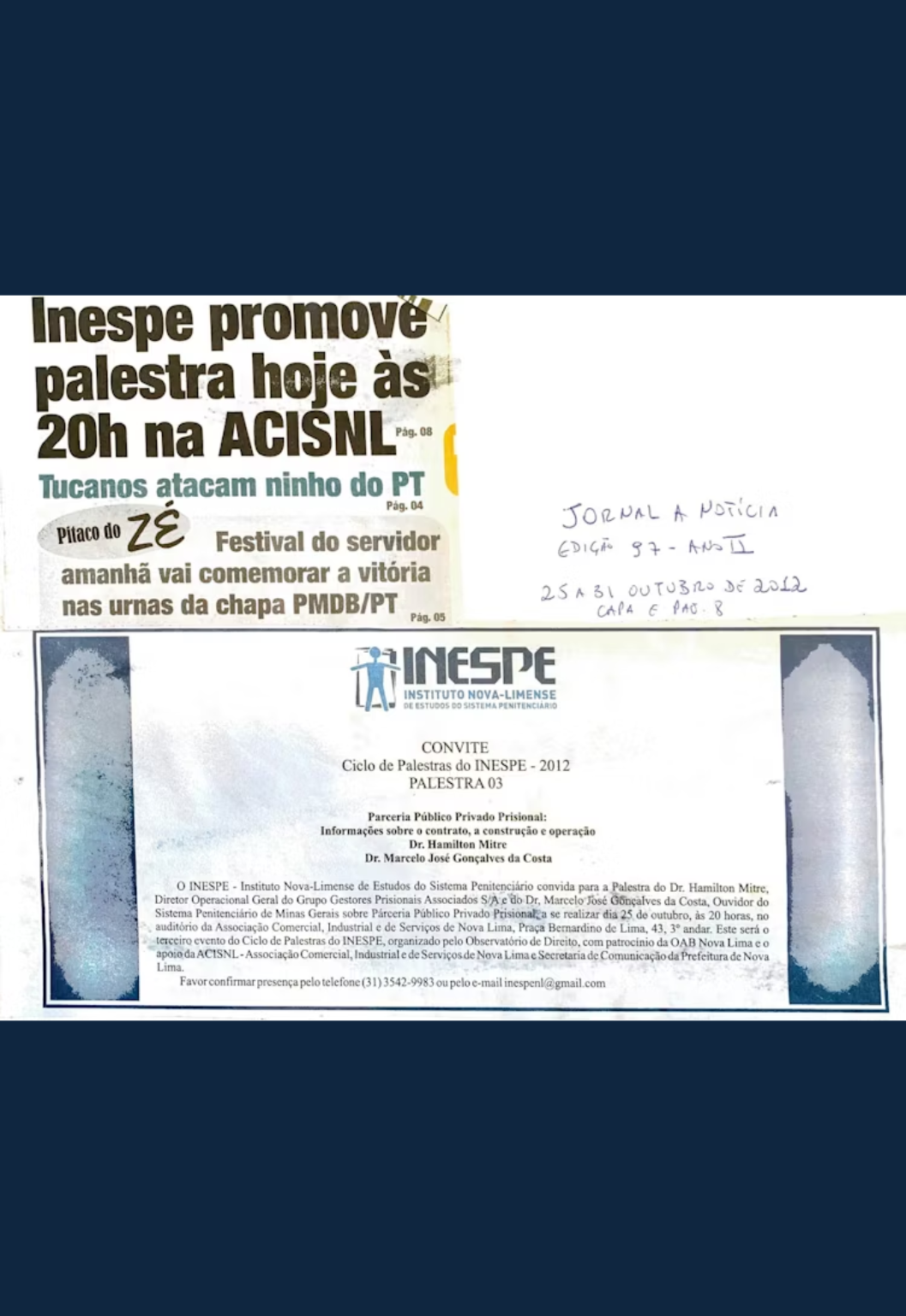 Registro no Jornal A Notícia sobre palestra do INESPE